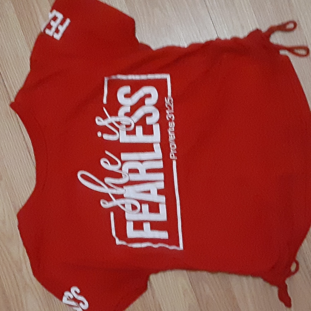 ON FIRE womens SHE IS FEARLESS Proverbs 31:25 drawstring crop top